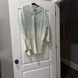 Three Bird Nest Two-Tone Long Sleeve Dress - Green and Cream nwt